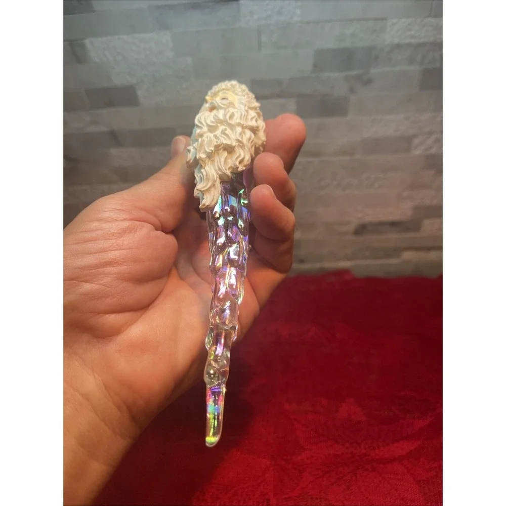 Vintage‎ Santa Crystal Look Icicle Christmas Tree Ornament Santa Face Icicle